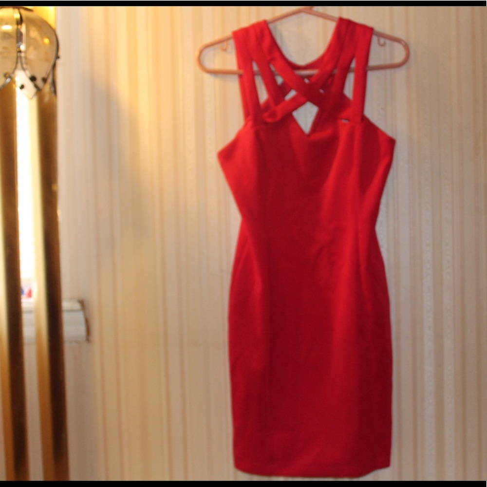 stunning strappy red cocktail dress